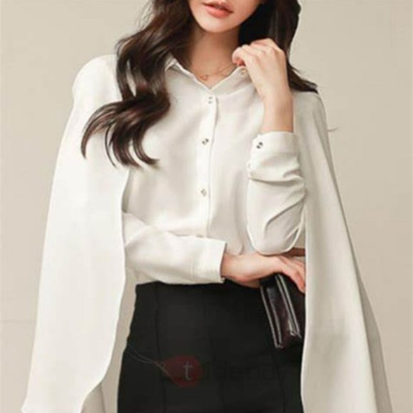 caped button front collar blouse - Picture 8 of 8